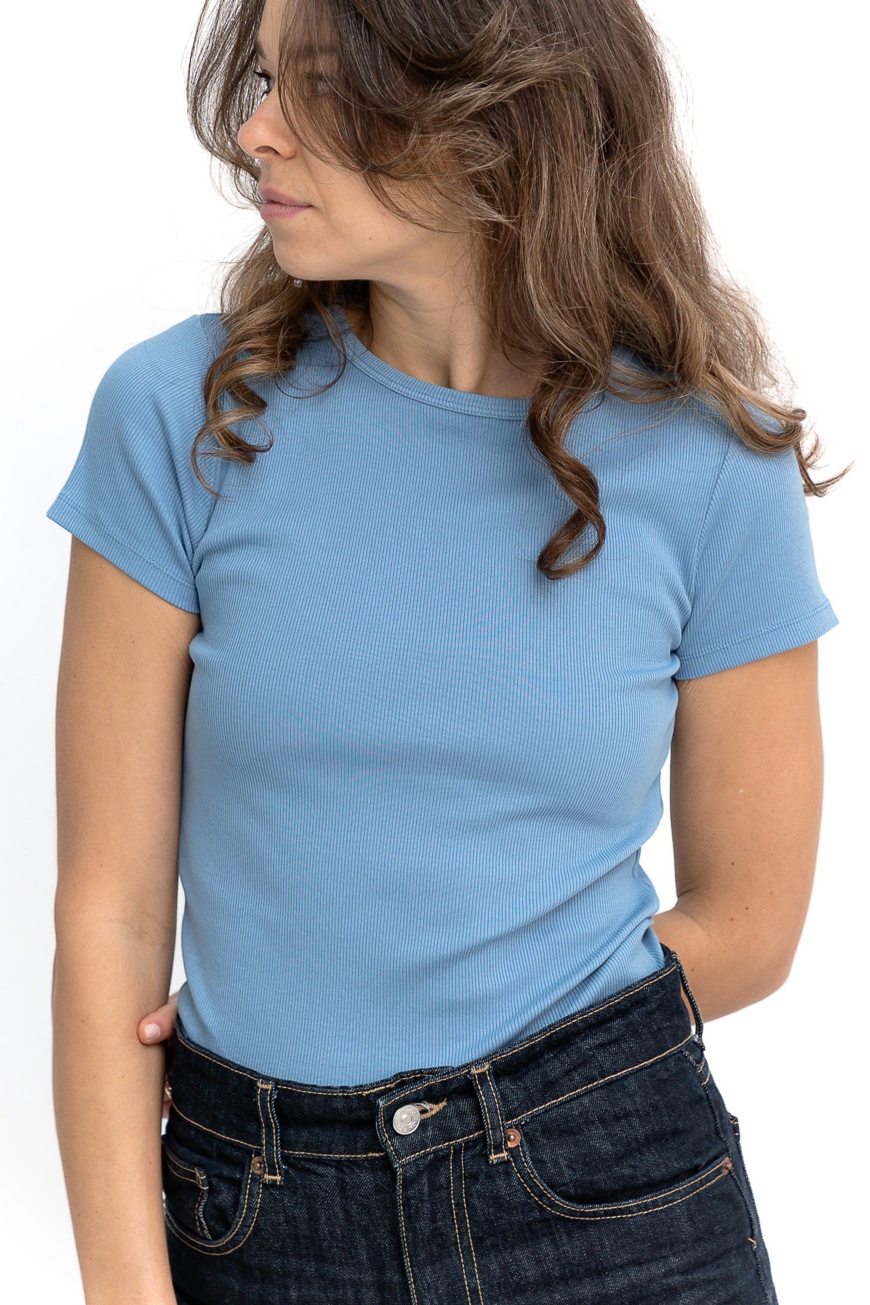 Žebrované triko - COLORFUL STANDARD Rib Tee-Seaside blue